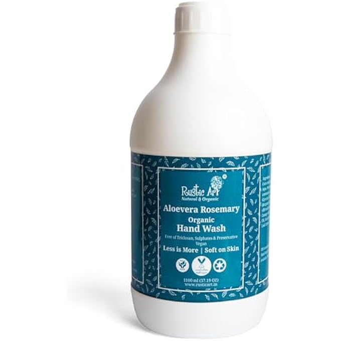 Rustic Art ORGANIC HAND WASH | NATURAL, VEGAN | NON-DRYING, HYDRATING | (ALOE VERA ROSEMARY, 1100ML) - Image 1